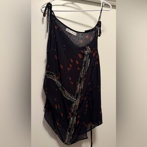 Black & Red Print Embroidered Top